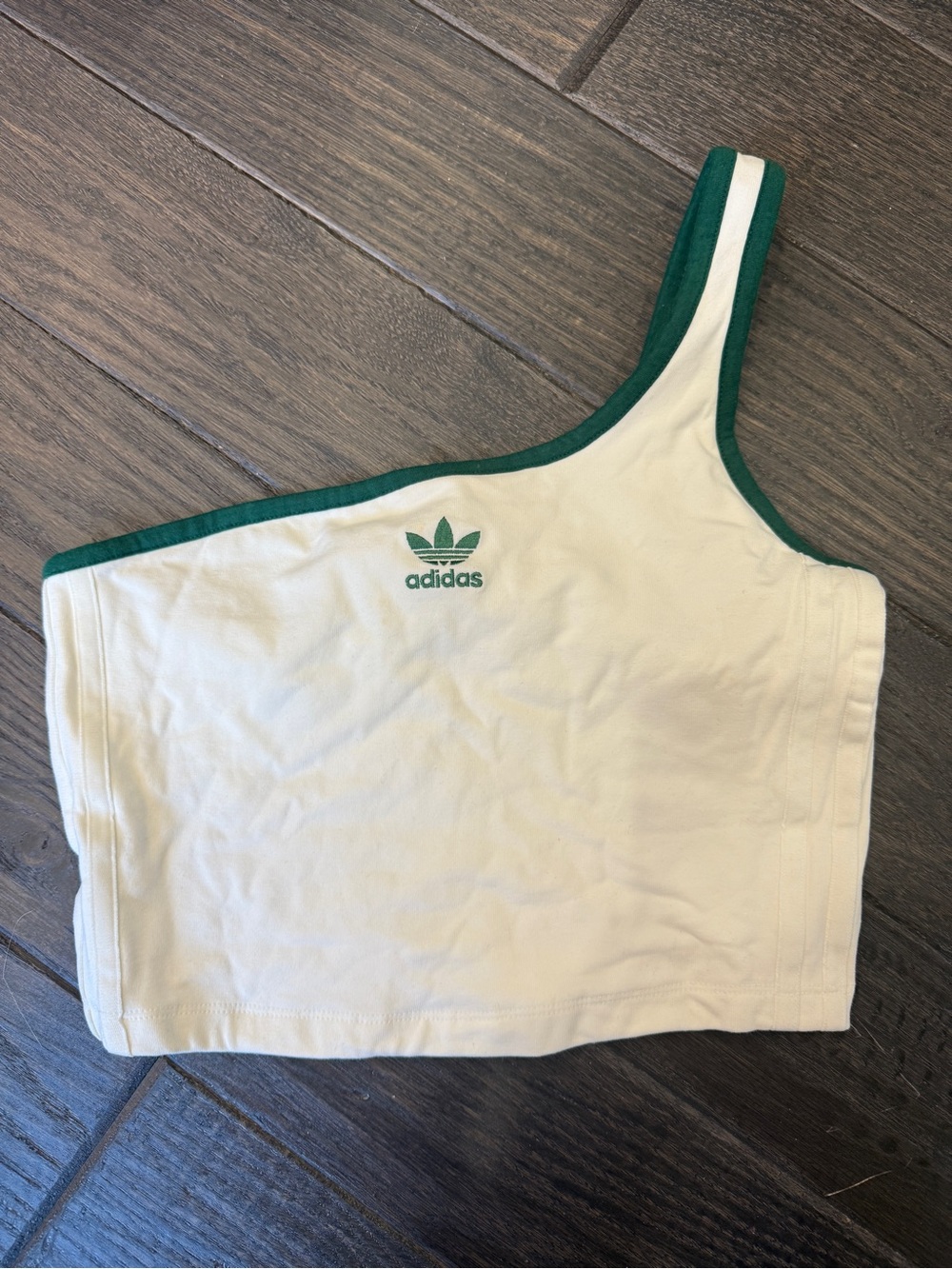 ADIDAS ONE SHOULDER SPORTY Y2K TANK WHITE GREEN SMALL ATHLEISURE